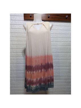 She + Sky Women's White & Pink Tie Dye Sleeveless Swing Dress Size L